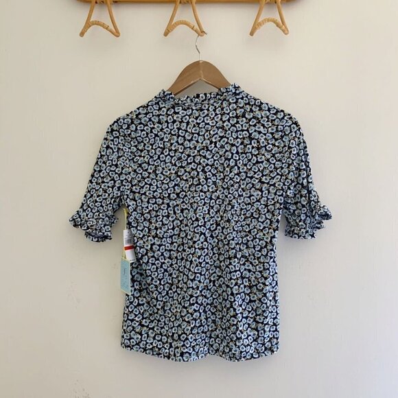 CeCe Floral Frill Puff Sleeve Blouse XS NEW NWT Blue - Picture 5 of 9